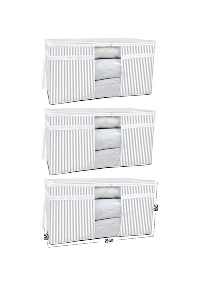3 Adet Pencereli Yastık Yorgan Hurcu Büyük Boy 75x40x40 Cm Gri-beyaz