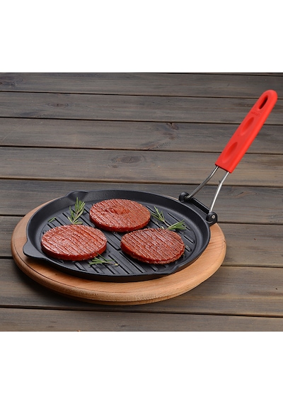 Lava Döküm Izgara Tava, Tel ve Silikon Saplı. Çap(Ø)23cm.