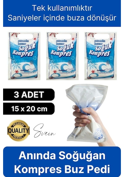 3 Adet Tek Kullanımlık Anında Hazır Soğuk Kompres Ped Buz Torbası Acil I Lk Yardım Paketi Terapi