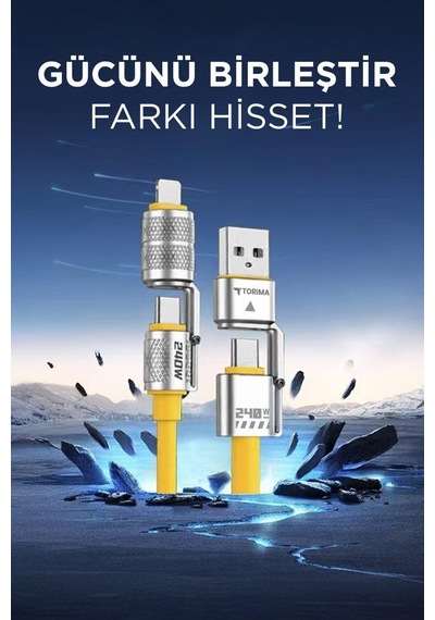 Torima U23 4 in 1 Silikon 240 W Usb-a/type-c Giriş type-c/lightning Çıkış Hızlı Şarj Data Kablosu