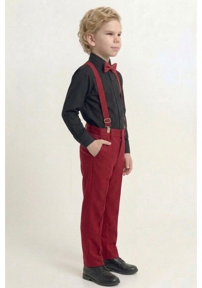 Mnk Baby &amp Kids Renkli Gömlekli Erkek Çocuk Takım M00788 Kırmızı