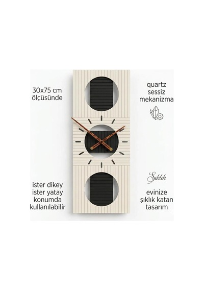 Tokyo Ahşap Salon Duvar Saati Quartz Ultra Sessiz Mekanizma 30 Cm X 75 Cm Siyah