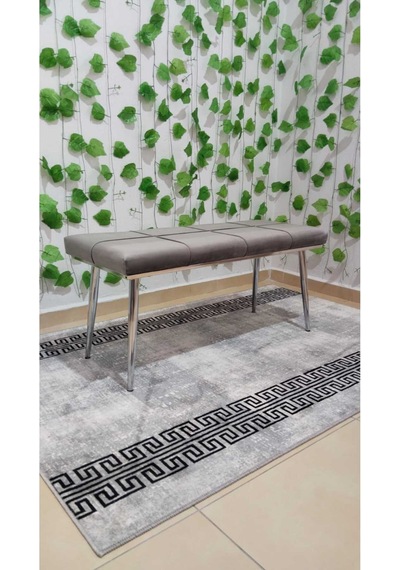 Özcan Metal Metal Ayaklı Krom Gri Bench Mutfak Salon Antre Yatak Odası Puf Bank Gri