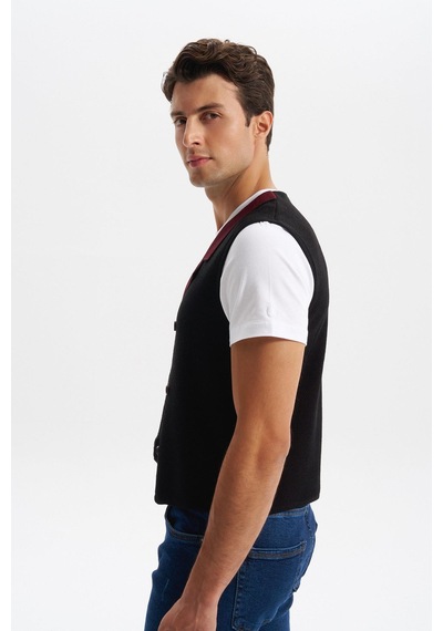 AR-MA Arma Erkek Slim Fit Örme Likralı Pike Yelek Kısa Kollu, %90 Akrilik %10 Wool K0yyo0857 Siyah - Antrasit