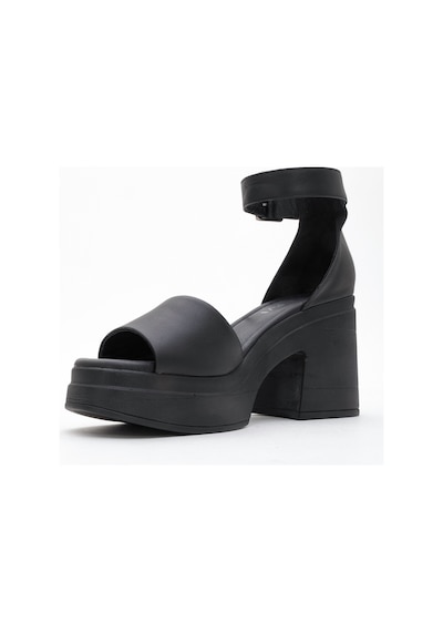 Luvishoes Margot Siyah Cilt Hakiki Deri Kadın Platform Topuklu Sandalet Siyah Deri