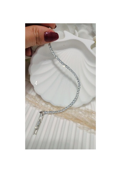 Çelik Su Yolu Bileklik 17,5+2cm No:2 Gümüş Üzeri Beyaz Taş Gümüş Üzeri Beyaz Taş