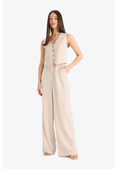 DeFacto Wide Leg Keten Karışımlı Pantolon Normal Bel Geniş Paça Cepli Fermuarlı Standart Boy E6210AX25SPBG286 DeFacto Wide Leg Keten Karışımlı Pantolon Normal Bel Geniş Paça Cepli Fermuarlı Standart Boy E6210AX25SPBG286