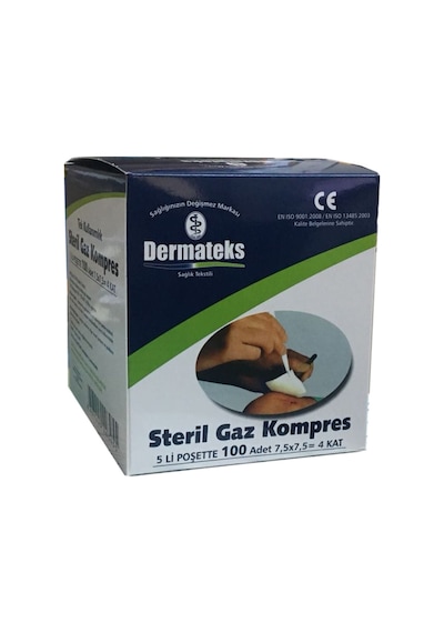 Steril Hidrofil Dermateks Gazlı Bez 7.5X7.5Cm 4 Kat 100Lü
