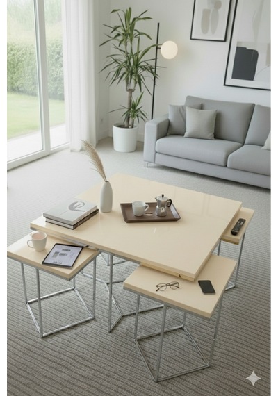 Usta Mekan Monza 5 Li Gümüş Krem Mdf 4+1 Kare Orta Sehpa Usta Mekan Monza 5 Li Gümüş Krem Mdf 4+1 Kare Orta Sehpa