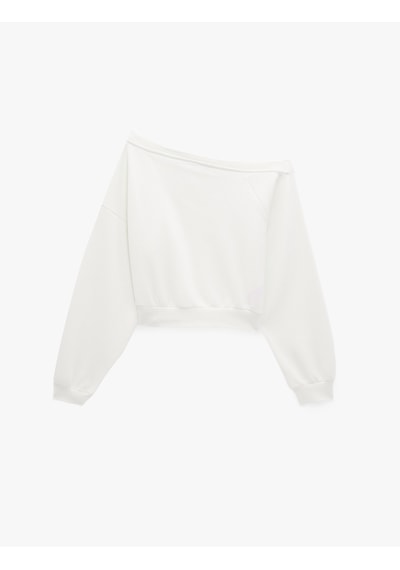 Koton Uzun Kollu Üç İplik Asimetrik Kayık Yaka Omzu Açık Sweatshirt Ekru 7wak10123ek