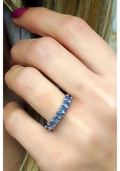 Sky Diamond Blue Creative Sapphire 925Ayar Gümüş Lüks Sıra Taş Yü 16