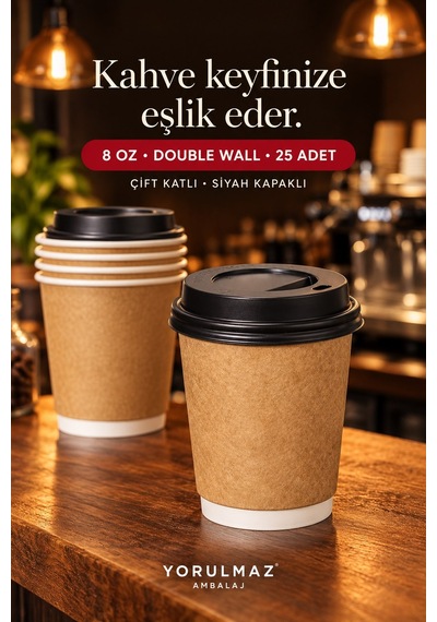 Double Wall Kapaklı Karton Bardak 8 Oz 25 Adet Çift Katmanlı Sıcak İçecek Kağıt Bardak Renkli
