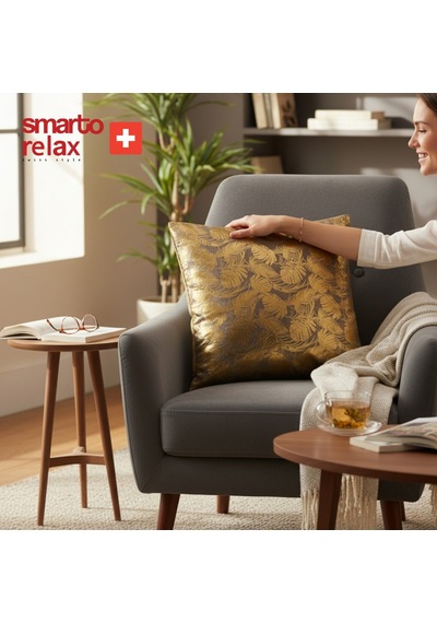 Smarto Relax Tekli Antibakteriyel Desenli Dekoratif Dolgulu Kırlent 45x45 Cm Siyah - Altın