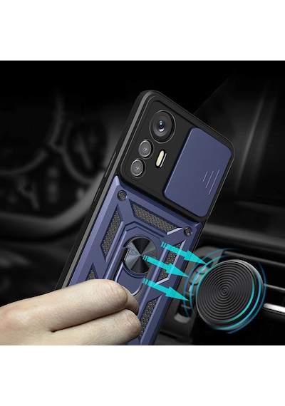 Xiaomi Mi 12 Lite Kılıf Sürgülü Kamera Koruyucu Manyetik Standlı Tank Koruma Celikaksesuar Mavi