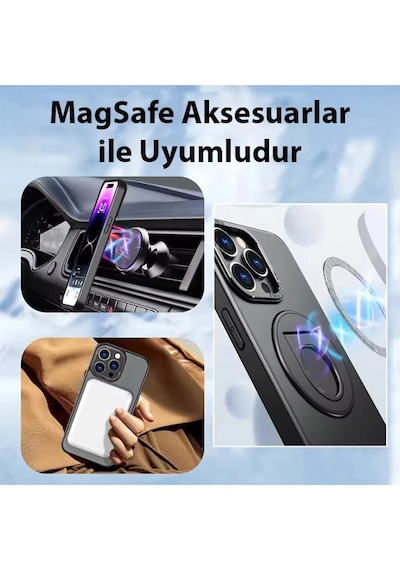 Ally İphone 14 Pro Max İçin Magsafe Uyumlu Yüzük Standlı Manyetik Silikon Kılıf- 5775