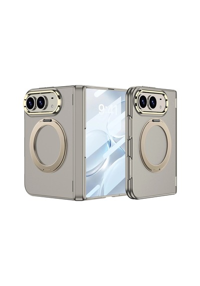 Apple iPhone Uyumlu  Uyumlu Duo Kılıf M-safe Şarj Özellikli Zore Kıpta Kpt-07 Ring Standlı Sert Pc Kapak Titanyum