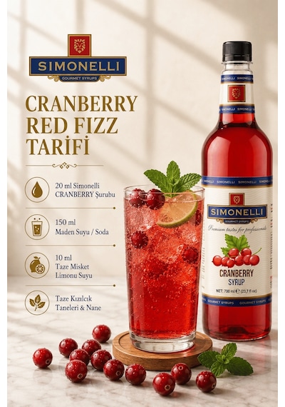 Simonelli Kızılcık Cranberry Aromalı Kahve ve Kokteyl Şurubu 700 ML + Pompa