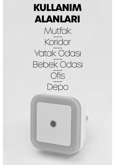 Kare Otomatik Gece Lambası Işığa Duyarlı Karanlık Ldr Sensörlü Koridor Beyaz Gc02 Beyaz