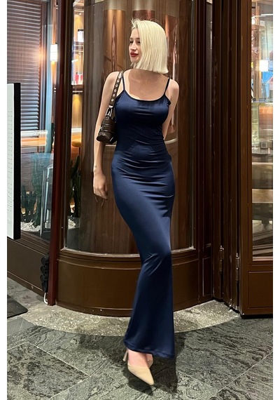 Madmext Lacivert Uzun Asklı Basic Elbise Mg1852 Lacivert
