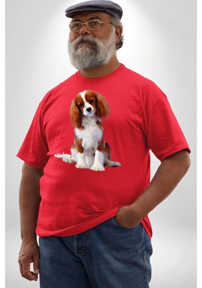 Angemiel Cavalier King Charles Spaniel Kırmızı Büyük Beden Erkek Kadın Unisex Basic Ön Baskılı Tişört Kırmızı