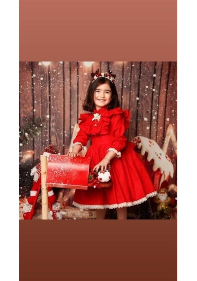 H L Y Karol Tasarım Kırmızı Yılbaşı Vintage Kız Bebek Elbisesi,fotoğraf Çekim Elbisesi,0-12 Yaşa Uygun Kırmızı