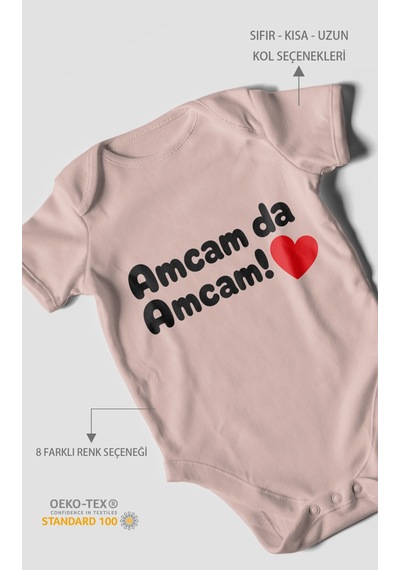 Morivokids Amcam Da Amcam Kısa Kollu Bebek Body %100 Pamuk Pastel Pembe