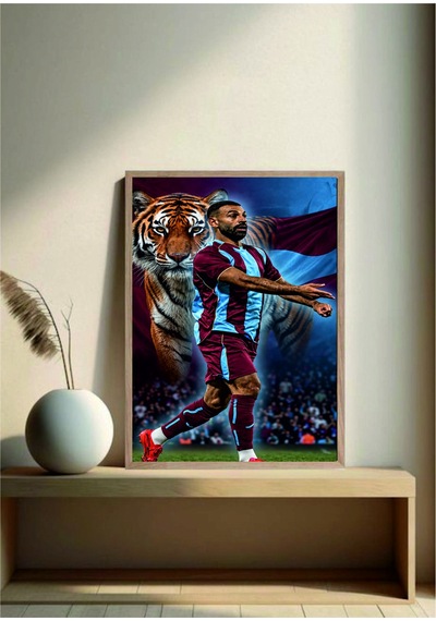 Bordo Mavi Poster Mohamed Salah Ahşap Çerçeveli Tablo Çok Renkli - 919917843 Çok Renkli