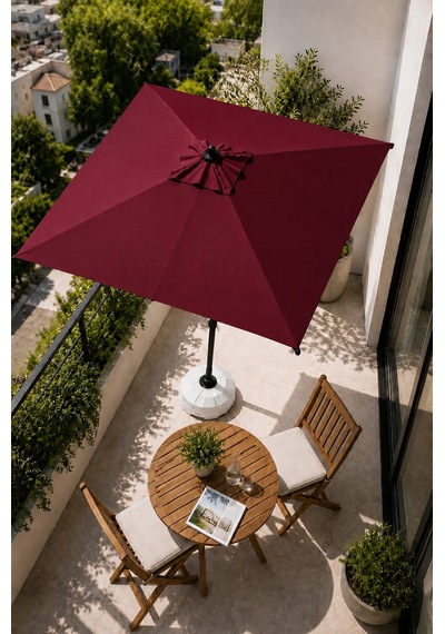 Alubrella Bordo 210x210 Kare 8 Çelik Tel Bahçe Şemsiyesi Bidonlu