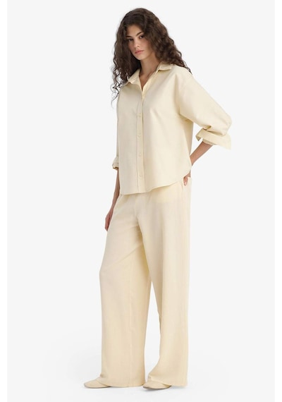 DeFacto Wide Leg Cepli Yüksek Bel Standart Boy Keten Karışımlı Pantolon F5024AX25SPBG357
