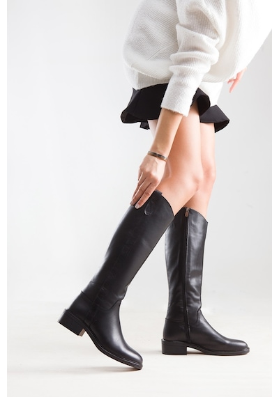 Luvishoes Acro Siyah Cilt Hakiki Deri Kadın Çizme Siyah