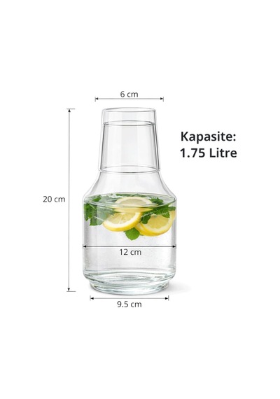 Bardaklı Borosilikat Cam Sürahi 1.75 Litre Isıya Dayanıklı Şeffaf Su Ve Soğuk İçecek Sürahisi Şeffaf