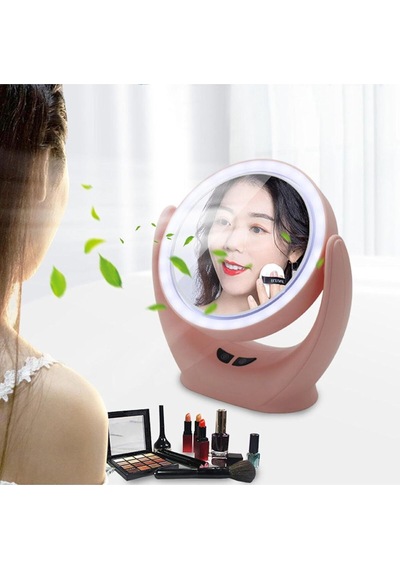Naturalove Fanlı Led Işıklı Makyaj Aynası,360 Derece Şarj Edilebilir Pembe