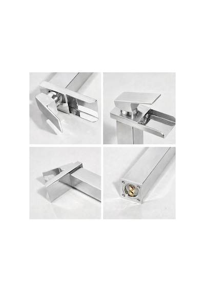Rena Design Inox Çanak Lavabo Bataryasi Şelale Çikiş Yüksek Havza Model Uzun Çift Giriş Musluk Banyo Mat Gri