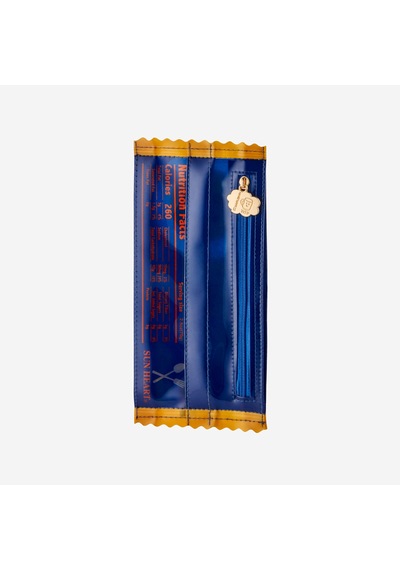 Mavi Suni Deri Spaghetti Makyaj Çantası 10x21,5 Cm