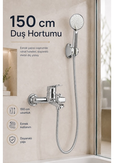 Krom Banyo Bataryası Duş Seti Mafsallı El Duşu Sıcak Soğuk Mix Musluk Ve Duş Başlığı Set Gri