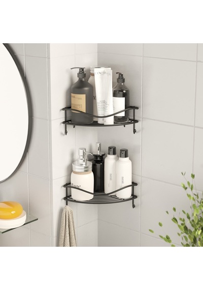 Teknotel Yapışkanlı Kancalı 2 Adet Banyo Köşe Rafı Mat Siyah St25 Çok Renkli