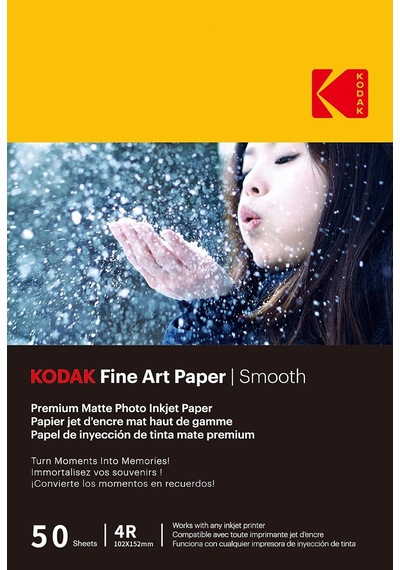 Kodak Fine Art Paper Mat Fotoğraf Kağıdı, 50 Yaprak, 230 G/m², A6 Formatında 10 X 15 Cm , Mürekkep Püskürtmeli Baskı, Pürüzsüz Yüzey, Anılarınız İçin Üstün Kalite