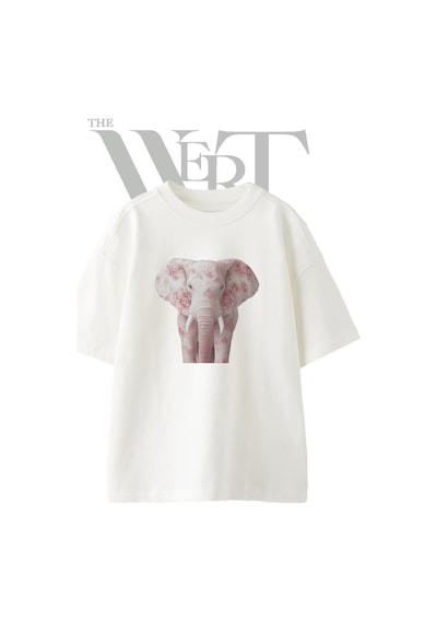 Thewert Rose Elephant Tasarım Baskılı Ünisex Beyaz Oversize T-shirt