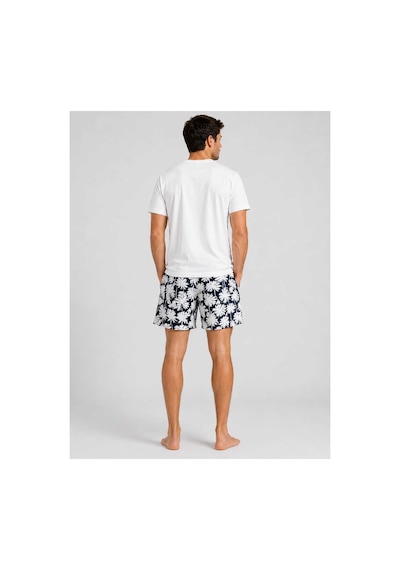 Pijamask Erkek Baskılı Şortlu Pamuklu Yazlık Pijama Takımı Beyaz