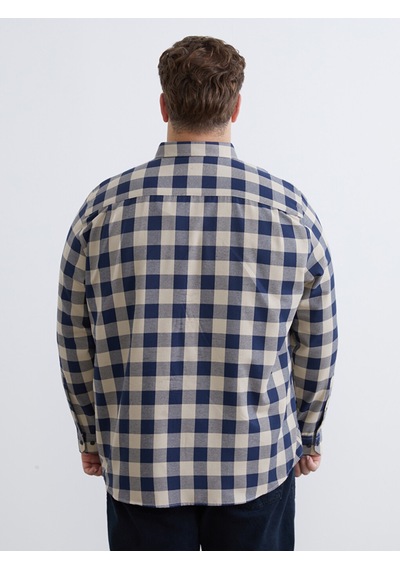 Lcwaıkıkı Classic Bej Büyük Beden Regular Fit Uzun Kollu Ekose Gabardin Erkek Gömlek
