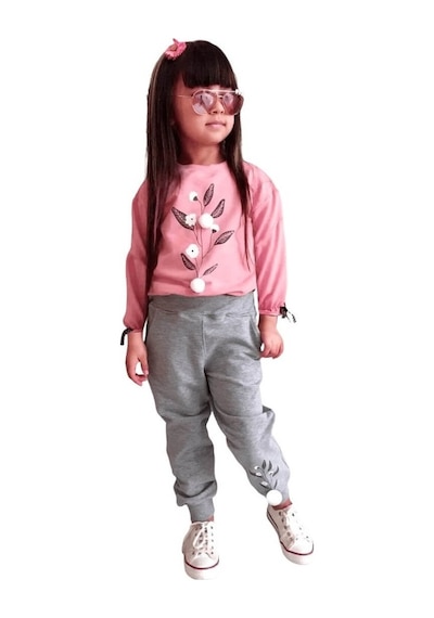 Quzucuk Kids Kız Çocuk Pamuk Figürlü Pembe Eşofman Takımı Pembe