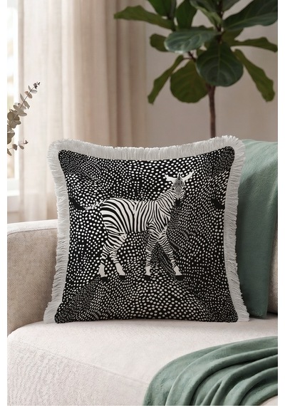 Safari Zebra Motifli Dekoratif Saçaklı Yastık Kılıfı - Gri Etnik Boho Siyah Püsküllü Kırlent Kılıfı Kadim Düş Nova Safari Zebra Motifli Dekoratif Saçaklı Yastık Kılıfı - Gri Etnik Boho Siyah Püsküllü Kırlent Kılıfı Kadim Düş Nova
