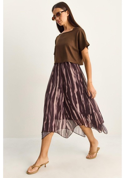 Shade Kadın Crop Tişört Detaylı Astarlı Askılı Şifon Midi Elbise 6135 60286113 - Kahverengi