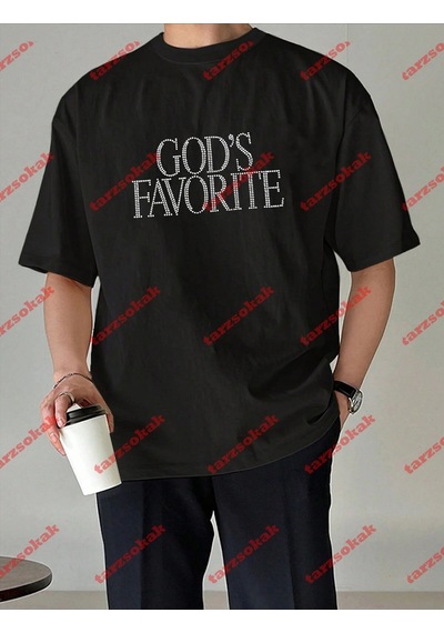 Startmore Unisex God's Favorite Baskılı Tshirt Siyah Beyaz Siyah