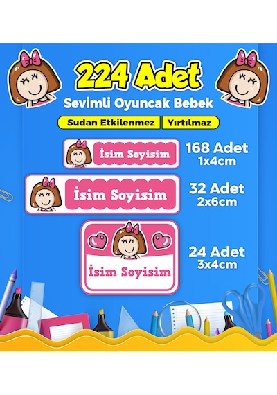 Oyuncak Bebek Temalı Okul Kreş Kişiye Özel İsim Etiket Seti - Model 119 Çok Renkli