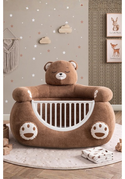 Beşik, Ayıcık Peluş Kumaşlı Hayvan Figürlü Beşik