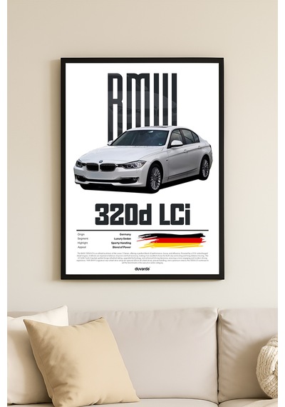Bmw 3.20d Lci Araba Siyah Ahşap Çerçeveli Poster, Dekoratif Duvar Tablosu
