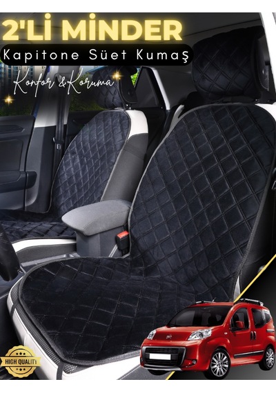 Fiat Fiorino Yumlu 2'li Süet Oto Koltuk Minderi Tam Koruma Hızlı Montaj Su Geçirmez A2 Siyah