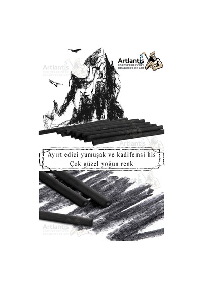 Kömür Çubukları Doğal Füzen 12 Li 1 Paket Eskiz Karakalem Çizim Gölgeleme Kömürü Siyah Willow Charcoal Hobi Sanat