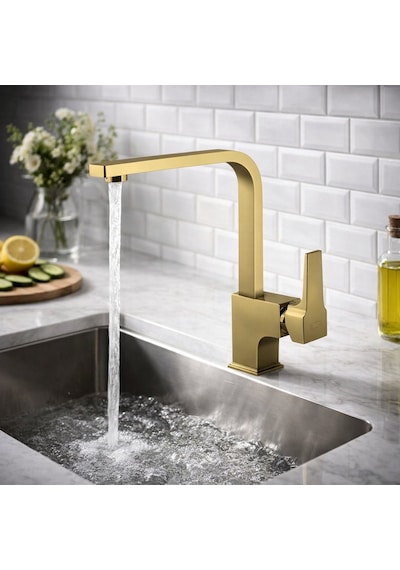 Newarc 941888L Aqua Köşe Borulu Eviye Mutfak Bataryası Altın